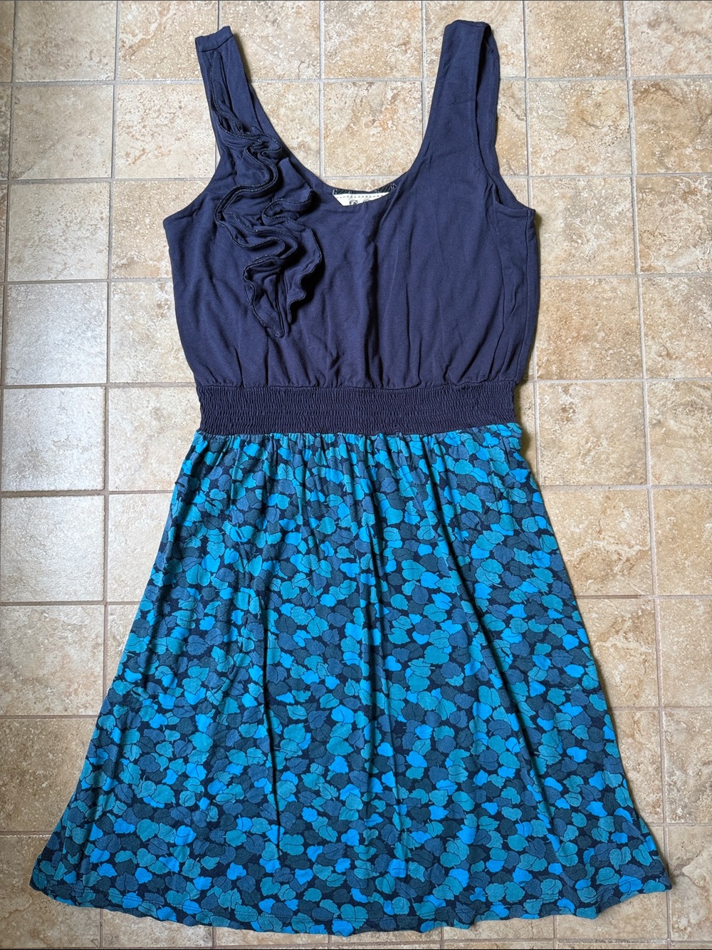 Anthropologie Ric Rac Pendulum Dress Pockets Jersey Knit Ruffles Smocked Waist S